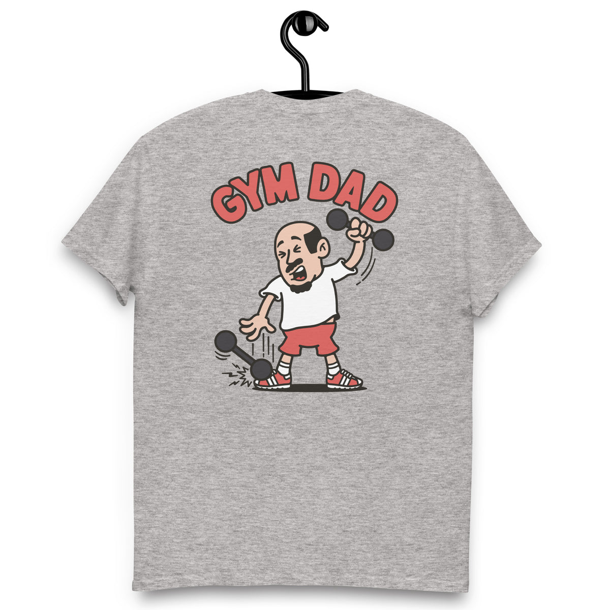 Gym Black Hair Light Skin Tone No-Glasses Bald Moustache & Chin Beard Dad T-Shirt