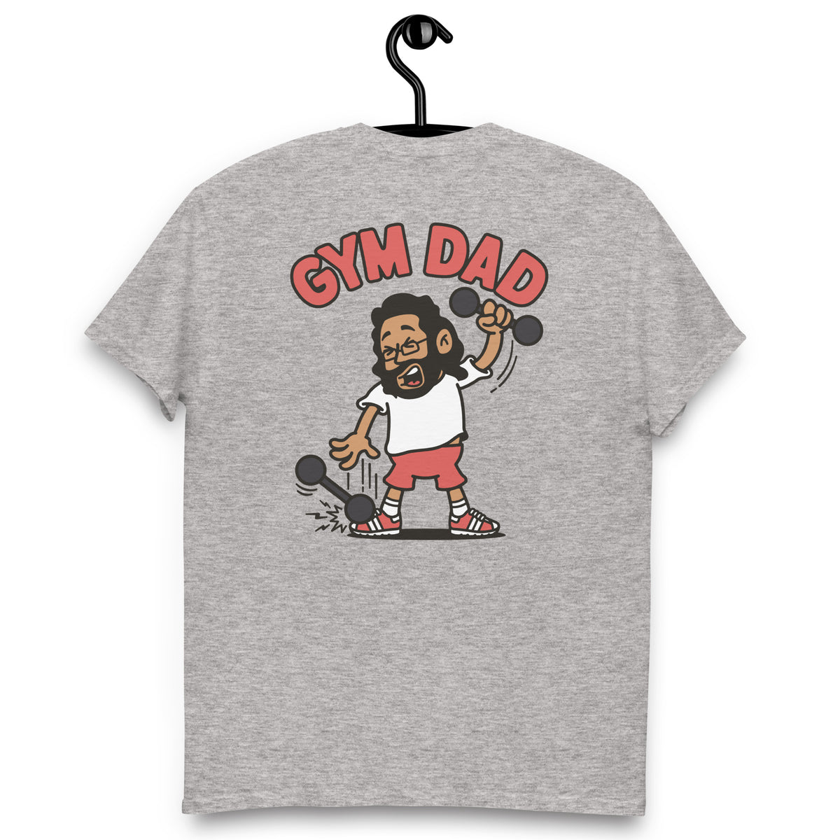 Gym Black Hair Tan Skin Tone Glasses Long Beard Dad T-Shirt