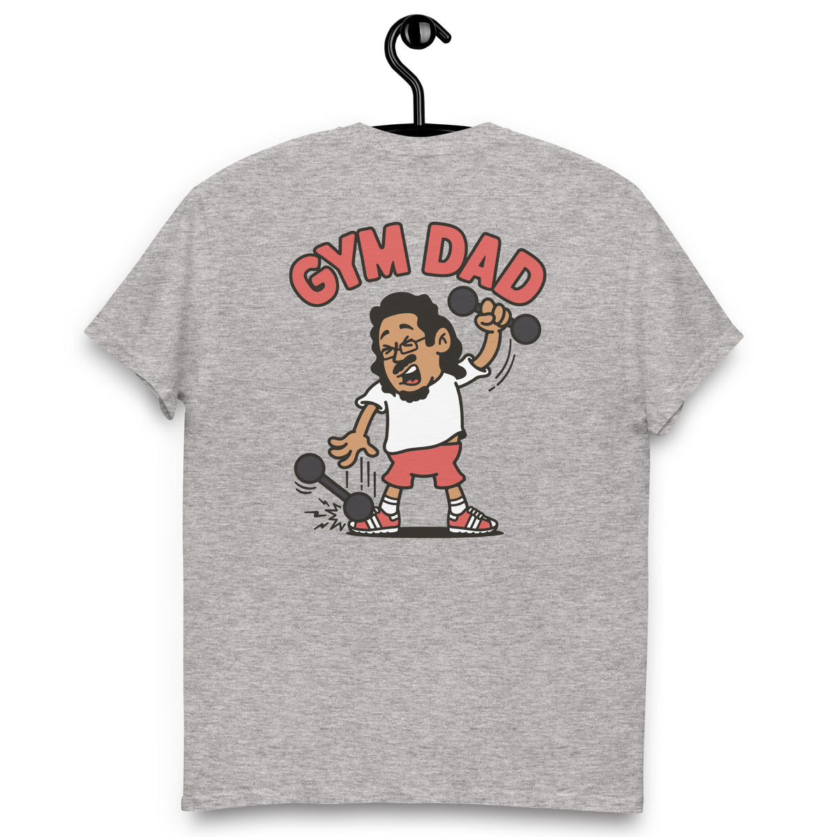 Gym Black Hair Tan Skin Tone Glasses Long Moustache & Chin Beard Dad T-Shirt