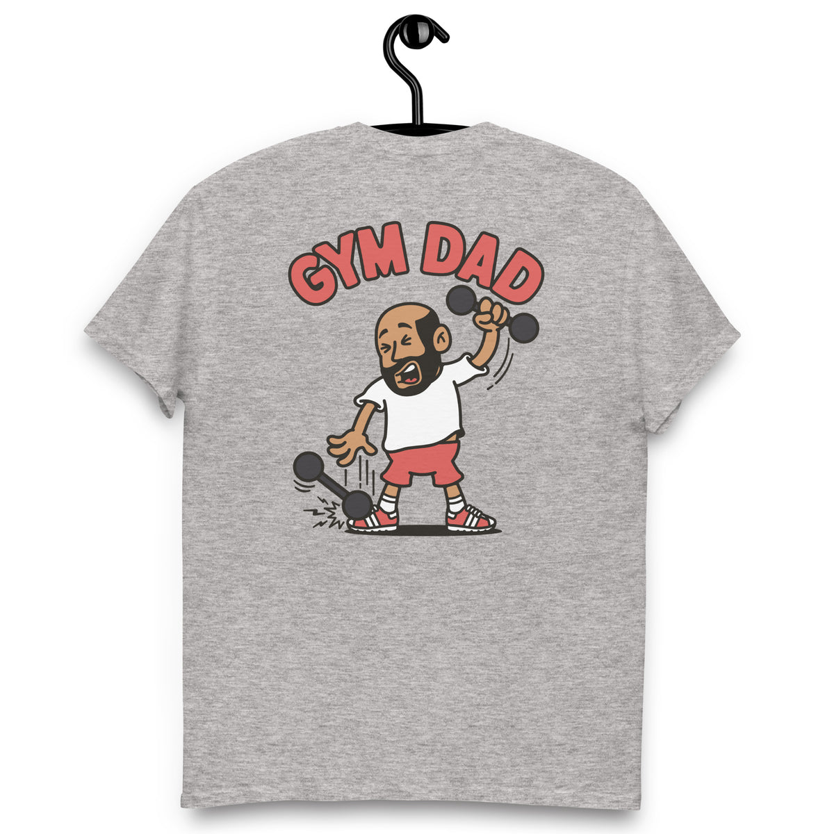 Gym Black Hair Tan Skin Tone No-Glasses Bald Beard Dad T-Shirt