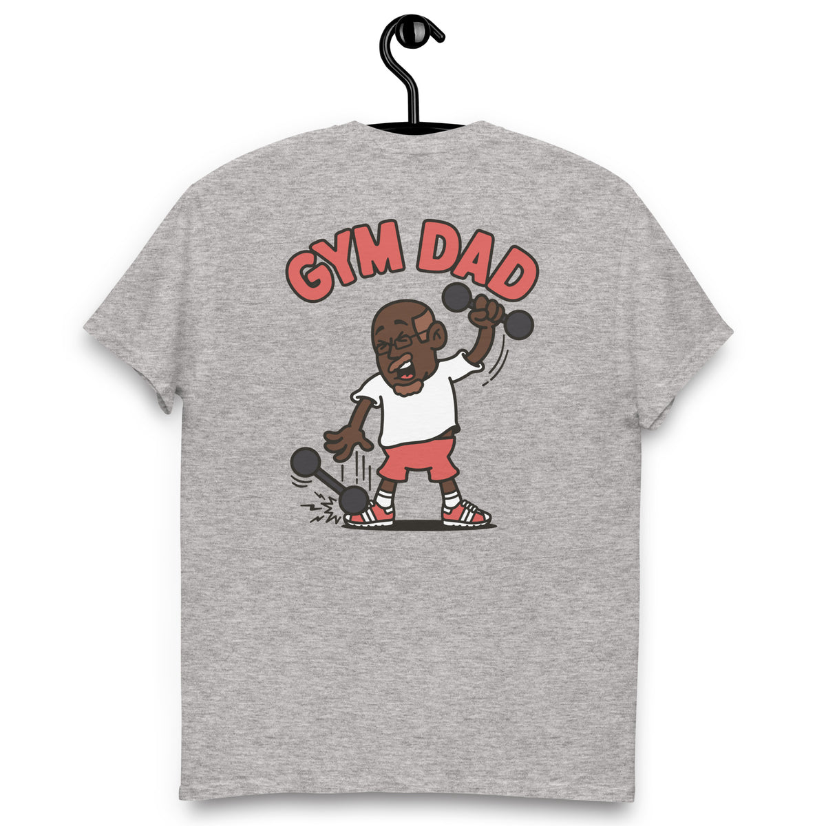 Gym Brown Hair Dark Skin Tone Glasses Bald Moustache & Chin Beard Dad T-Shirt