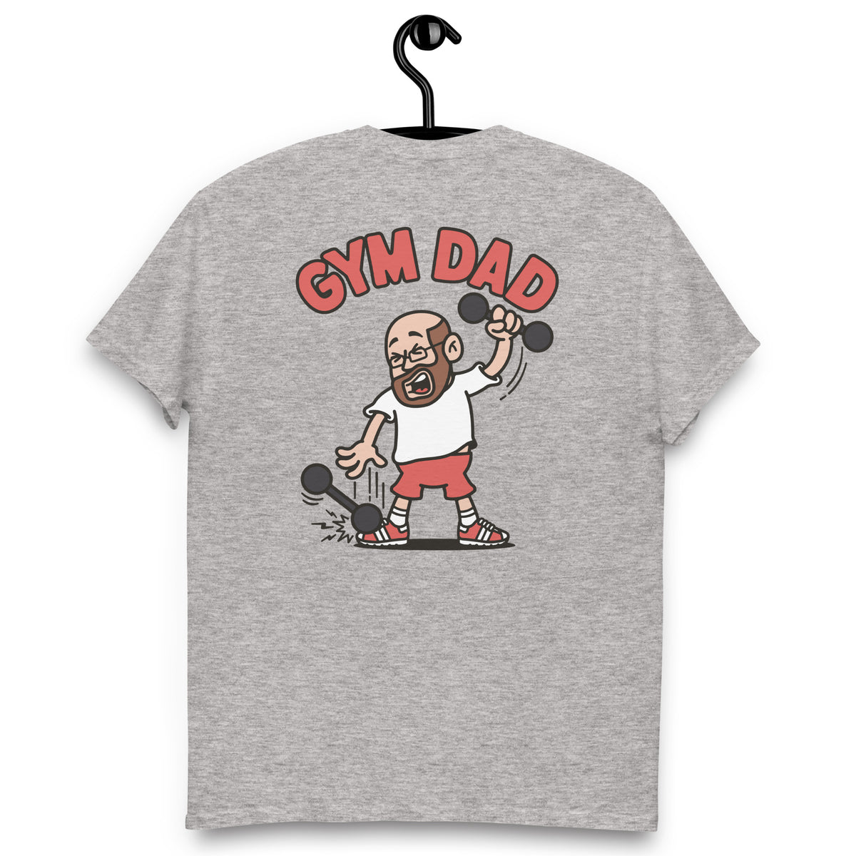 Gym Brown Hair Light Skin Tone Glasses Bald Beard Dad T-Shirt