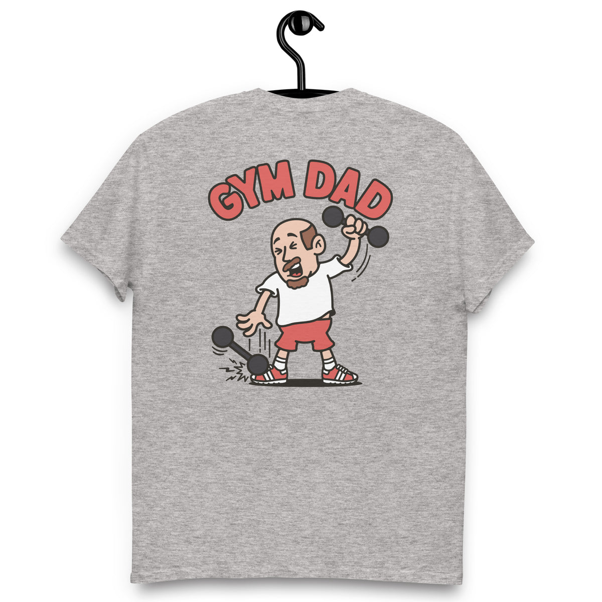 Gym Brown Hair Light Skin Tone No-Glasses Bald Moustache & Chin Beard Dad T-Shirt
