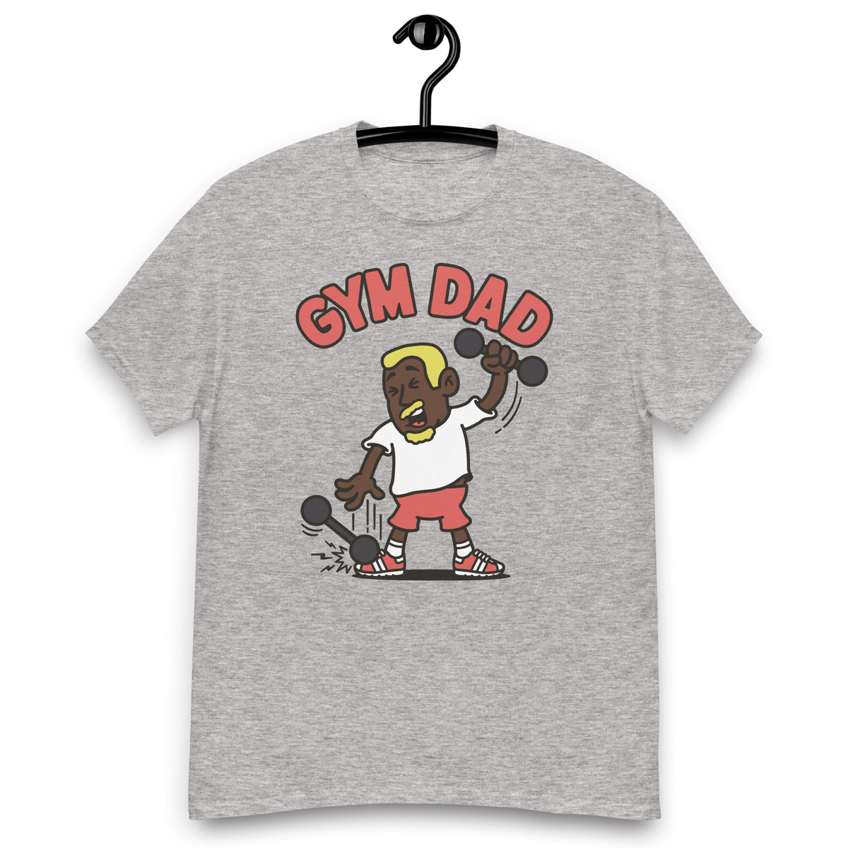Gym Blond Hair Dark Skin Tone No-Glasses Short Moustache & Chin Beard Dad T-Shirt