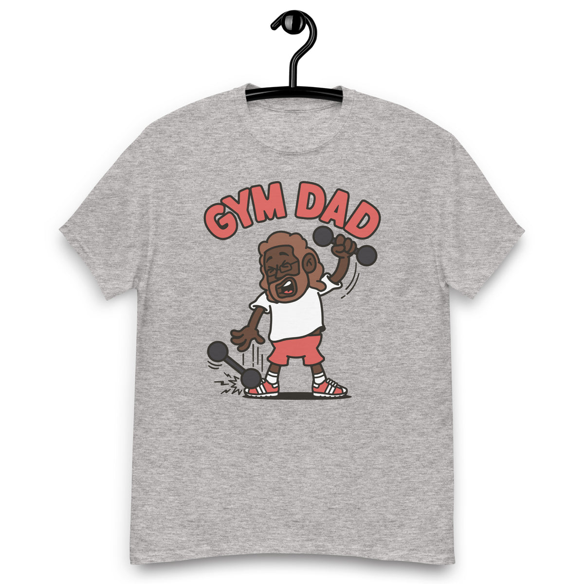 Gym Brown Hair Dark Skin Tone Glasses Long Beard Dad T-Shirt