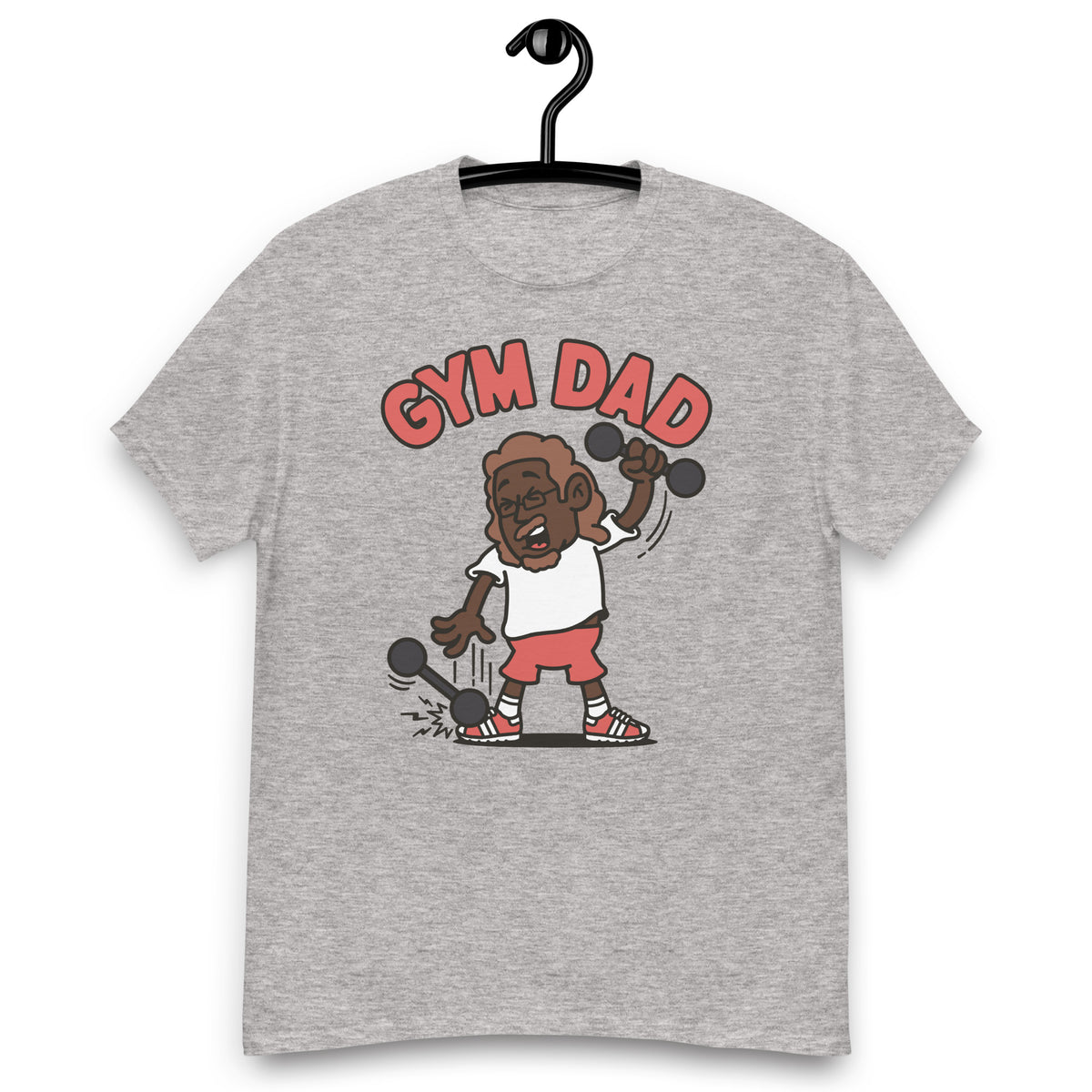 Gym Brown Hair Dark Skin Tone Glasses Long Moustache & Chin Beard Dad T-Shirt