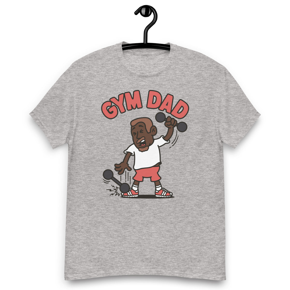 Gym Brown Hair Dark Skin Tone No-Glasses Short Moustache & Chin Beard Dad T-Shirt
