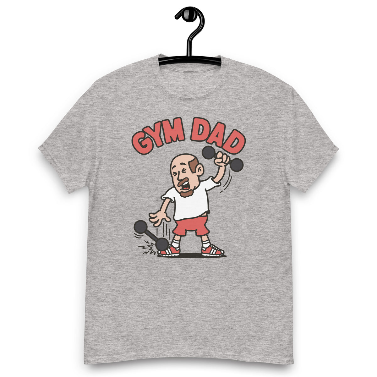 Gym Brown Hair Light Skin Tone No-Glasses Bald Moustache & Chin Beard Dad T-Shirt