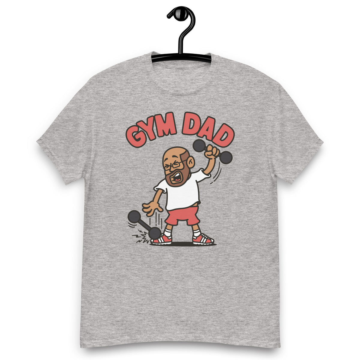 Gym Brown Hair Tan Skin Tone Glasses Bald Beard Dad T-Shirt
