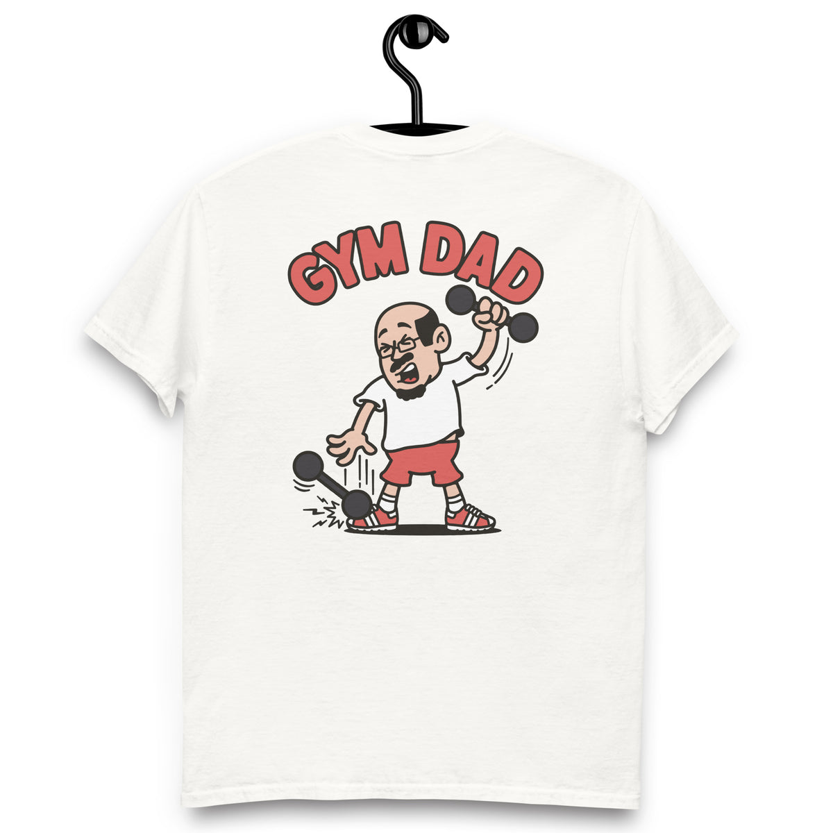 Gym Black Hair Light Skin Tone Glasses Bald Moustache & Chin Beard Dad T-Shirt