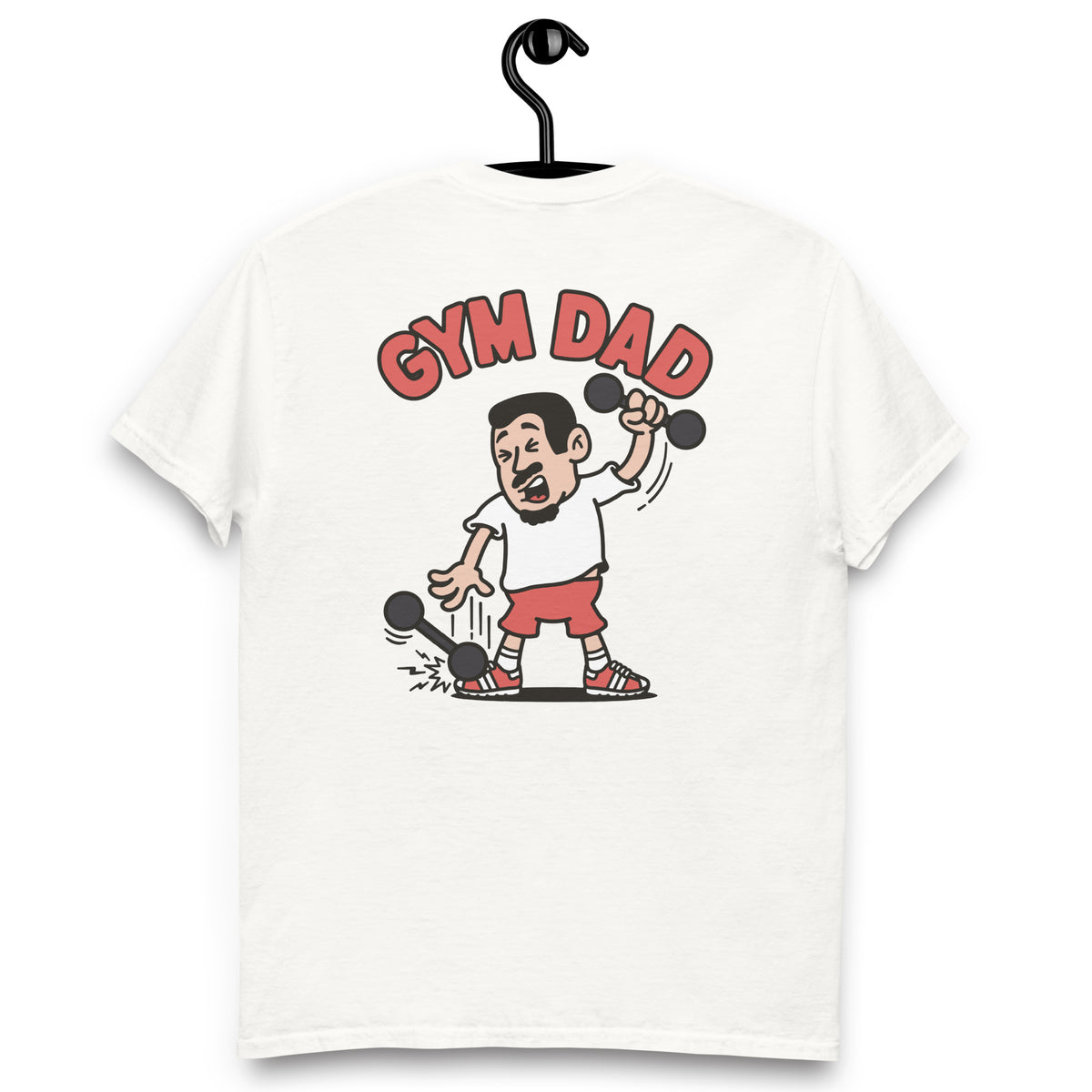 Gym Black Hair Light Skin Tone No-Glasses Short Moustache & Chin Beard Dad T-Shirt