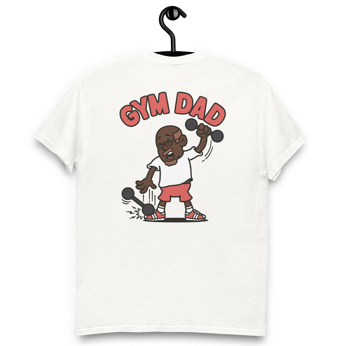Gym Brown Hair Dark Skin Tone Glasses Bald Moustache & Chin Beard Dad T-Shirt