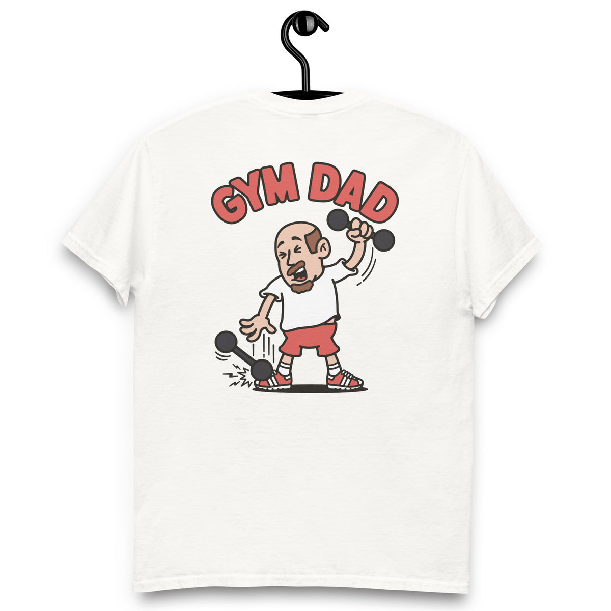 Gym Brown Hair Light Skin Tone No-Glasses Bald Moustache & Chin Beard Dad T-Shirt