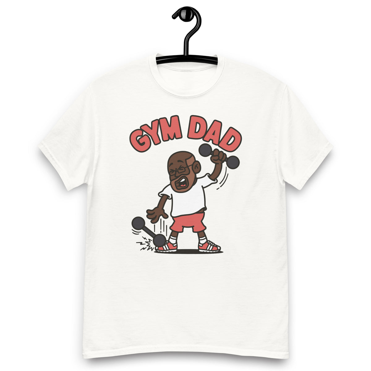 Gym Brown Hair Dark Skin Tone Glasses Bald Beard Dad T-Shirt