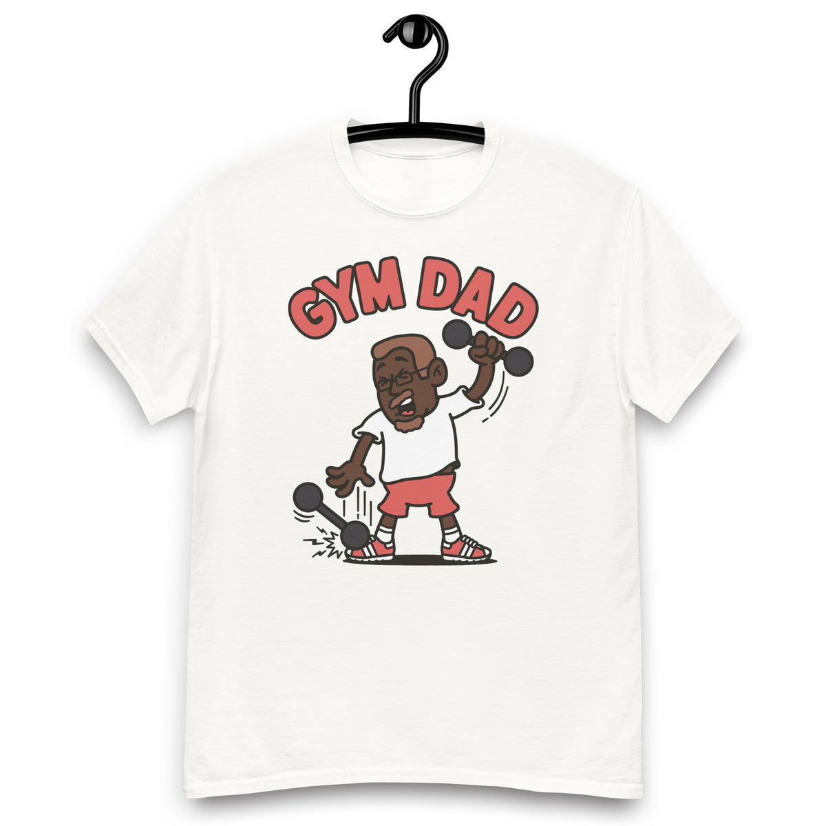 Gym Brown Hair Dark Skin Tone Glasses Short Moustache & Chin Beard Dad T-Shirt