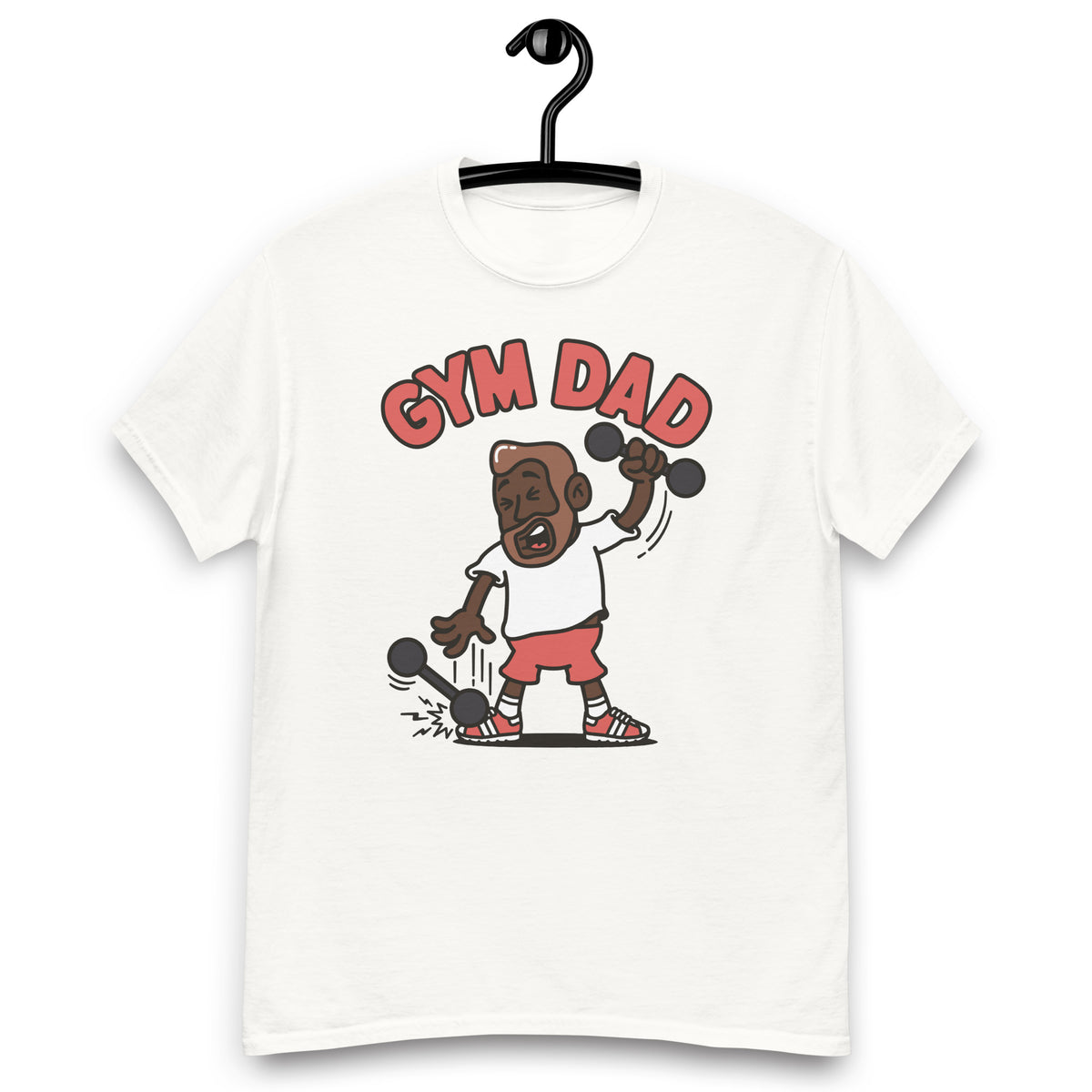 Gym Brown Hair Dark Skin Tone No-Glasses Medium Beard Dad T-Shirt