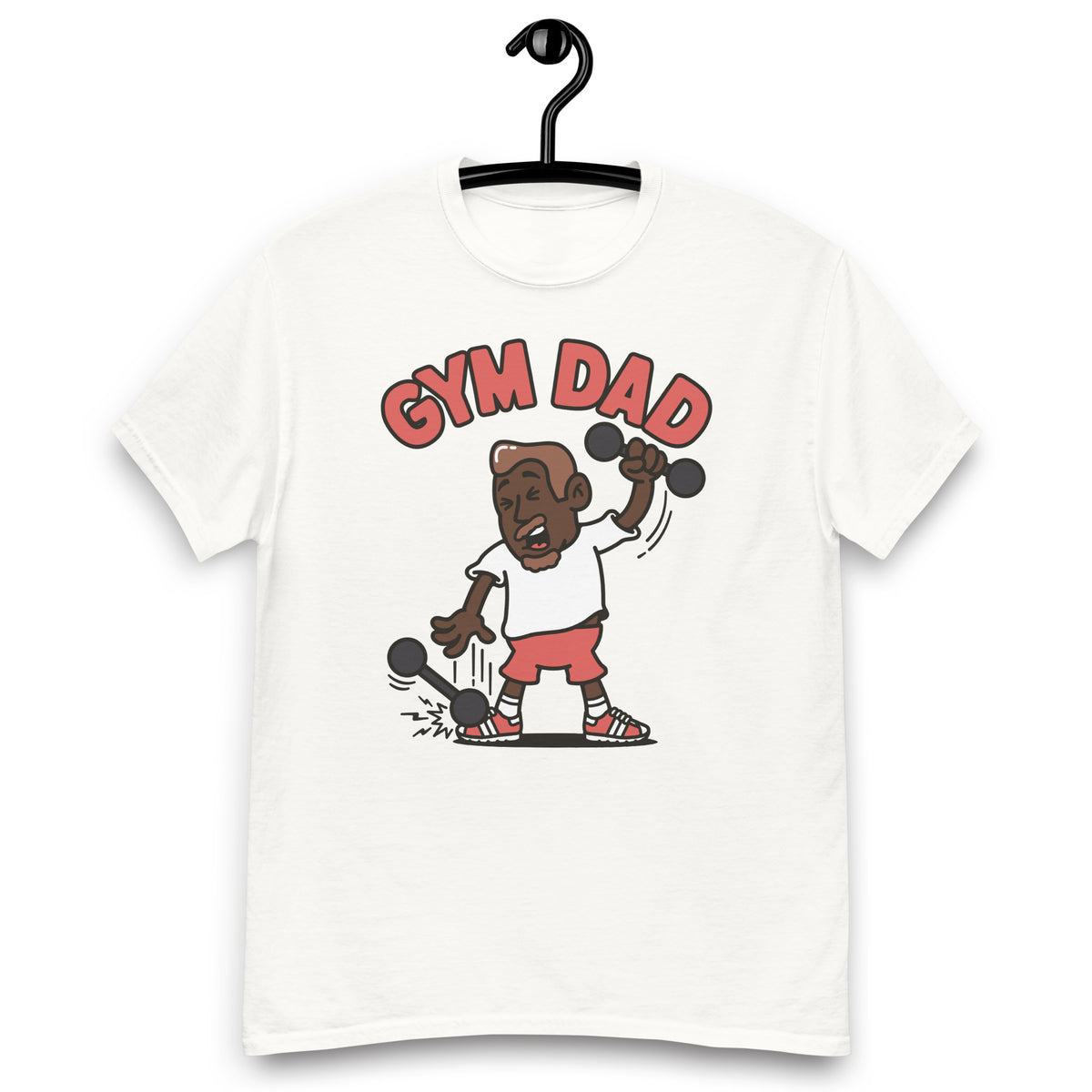 Gym Brown Hair Dark Skin Tone No-Glasses Medium Moustache & Chin Beard Dad T-Shirt