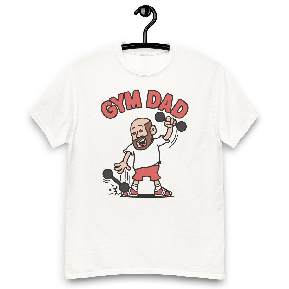 Gym Brown Hair Light Skin Tone No-Glasses Bald Beard Dad T-Shirt