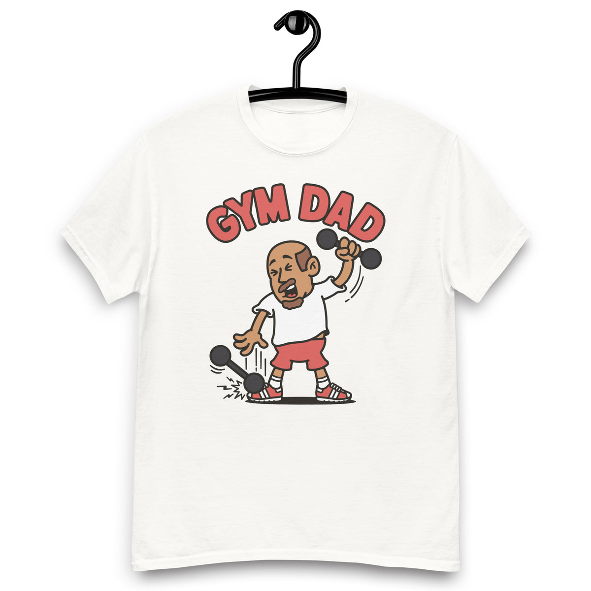 Gym Brown Hair Tan Skin Tone No-Glasses Bald Moustache & Chin Beard Dad T-Shirt