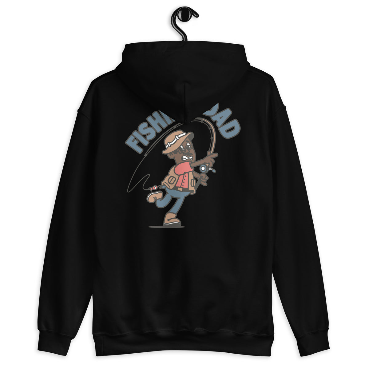 Fishing Black Hair Dark Skin Tone Glasses Moustache Dad Hoodie