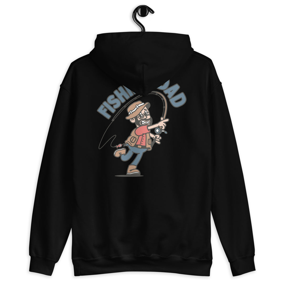 Fishing Black Hair Light Skin Tone Glasses Beard Dad Hoodie