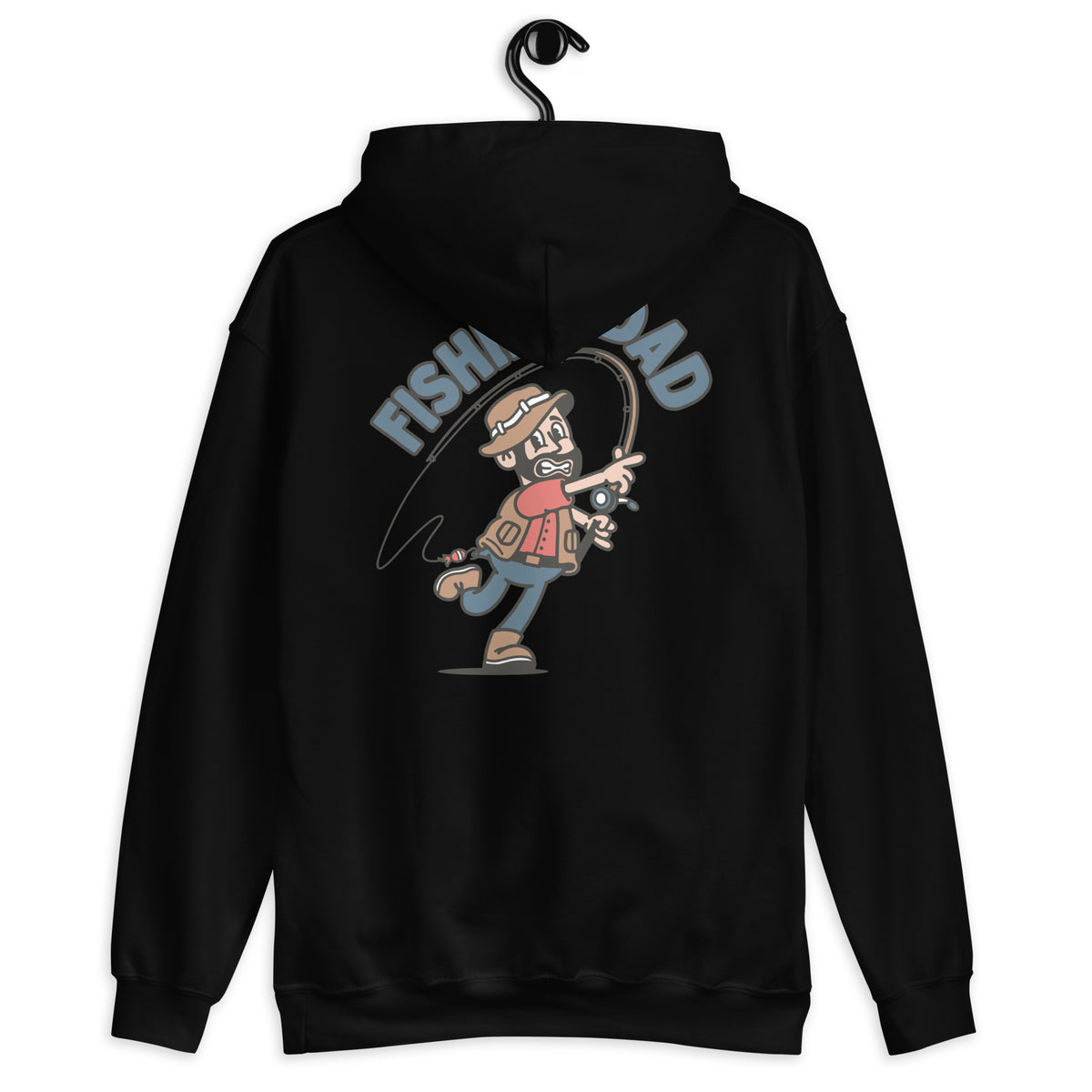 Fishing Black Hair Light Skin Tone No-Glasses Beard Dad Hoodie