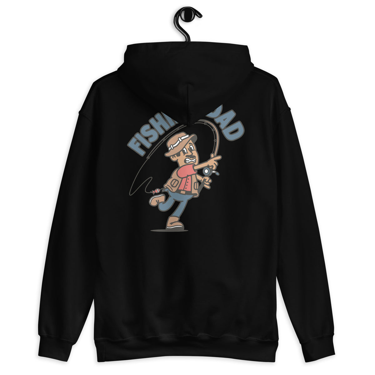 Fishing Black Hair Tan Skin Tone No-Glasses Moustache Dad Hoodie