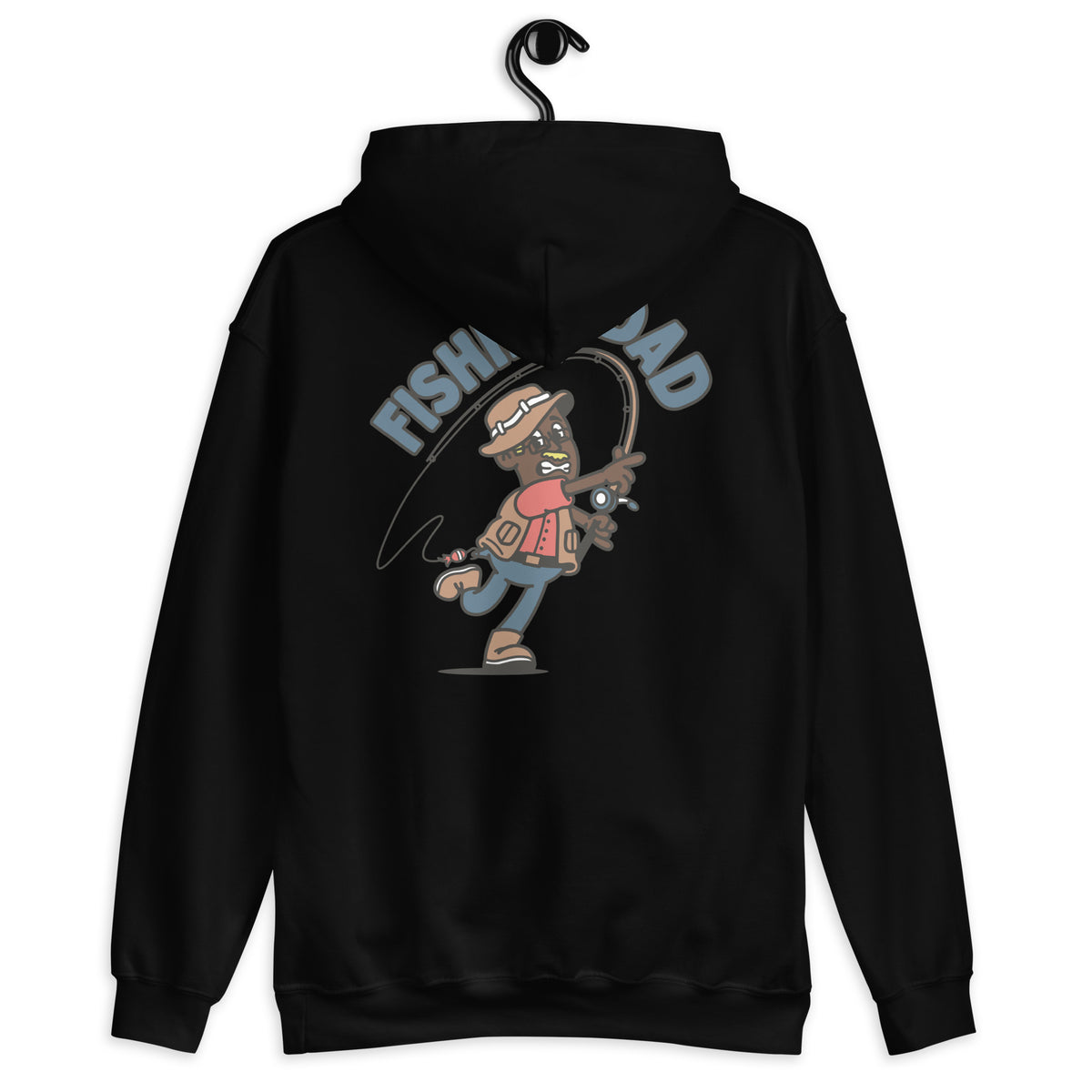 Fishing Blond Hair Dark Skin Tone Glasses Moustache Dad Hoodie