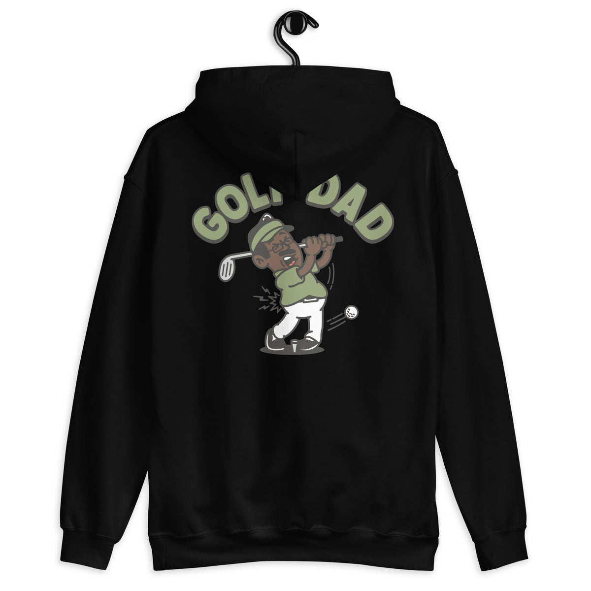 Golf Black Hair Dark Skin Tone Glasses Moustache Dad Hoodie