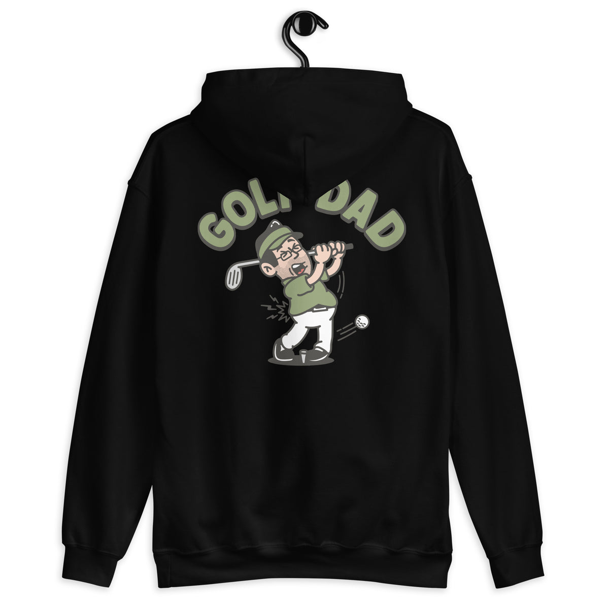 Golf Black Hair Light Skin Tone Glasses Stubble Dad Hoodie