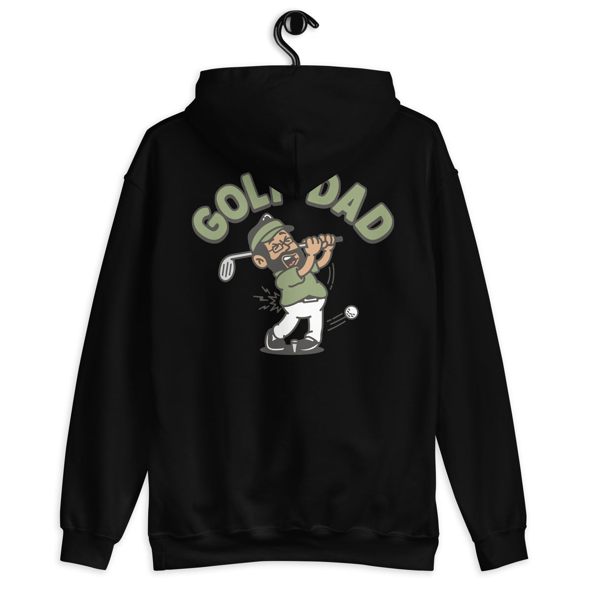 Golf Black Hair Tan Skin Tone Glasses Beard Dad Hoodie