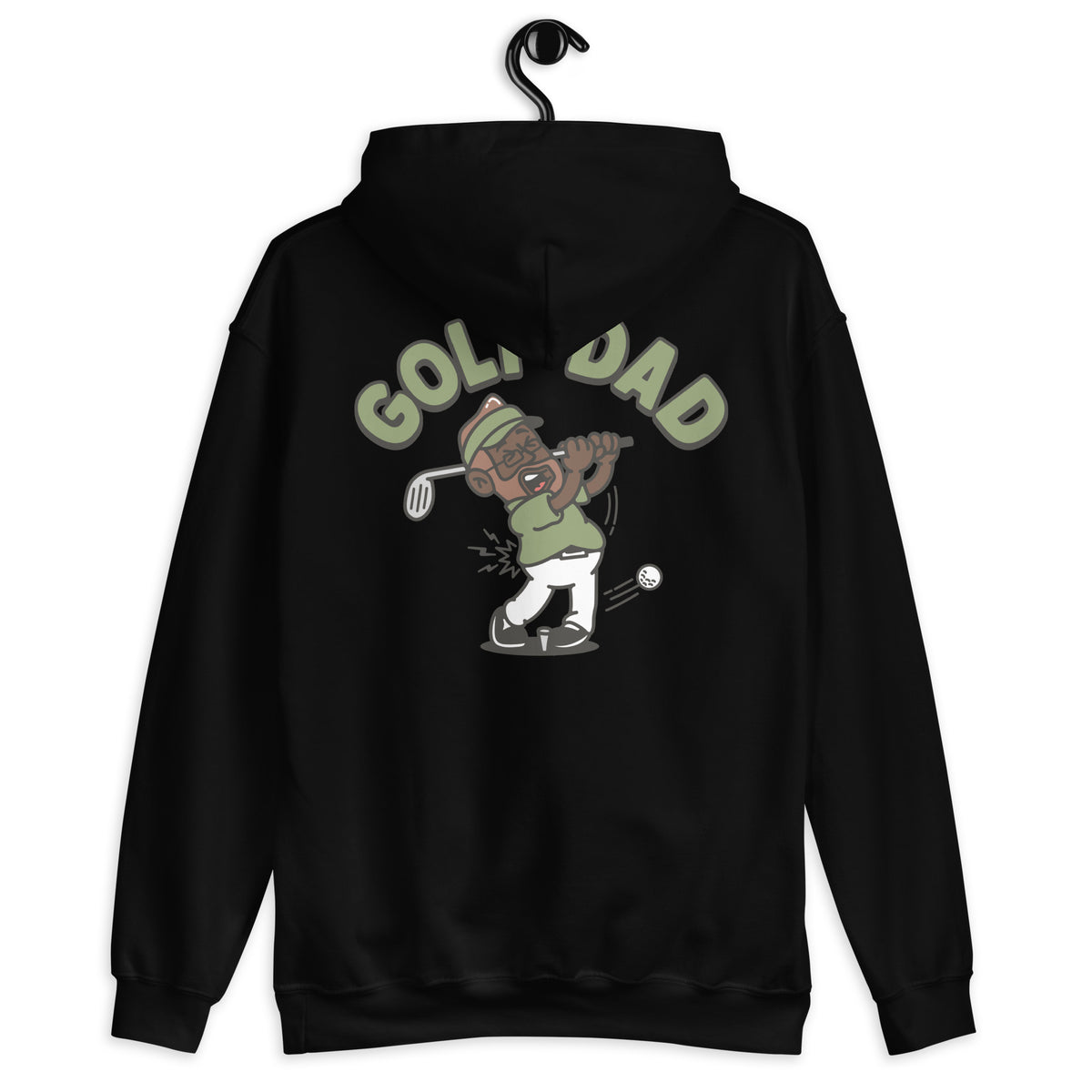 Golf Brown Hair Dark Skin Tone Glasses Beard Dad Hoodie