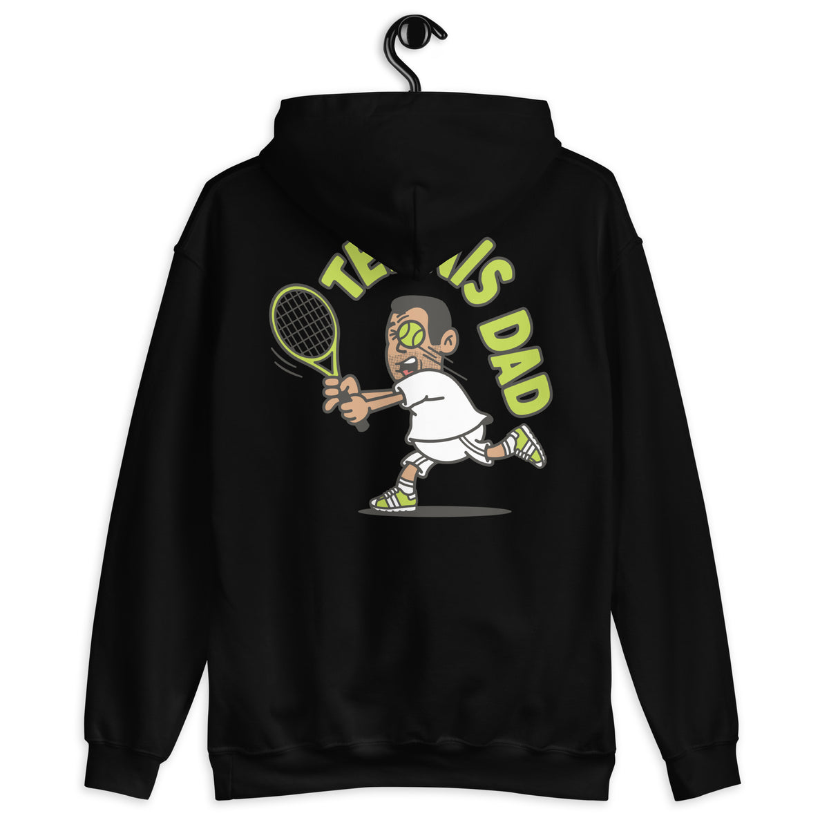 Tennis Black Hair Tan Skin Tone No-Glasses Short Stubble Dad Hoodie