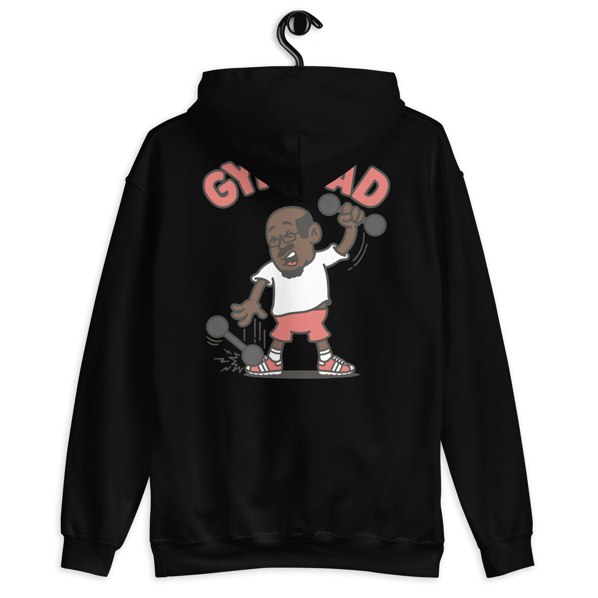 Gym Black Hair Dark Skin Tone Glasses Bald Moustache & Chin Beard Dad Hoodie