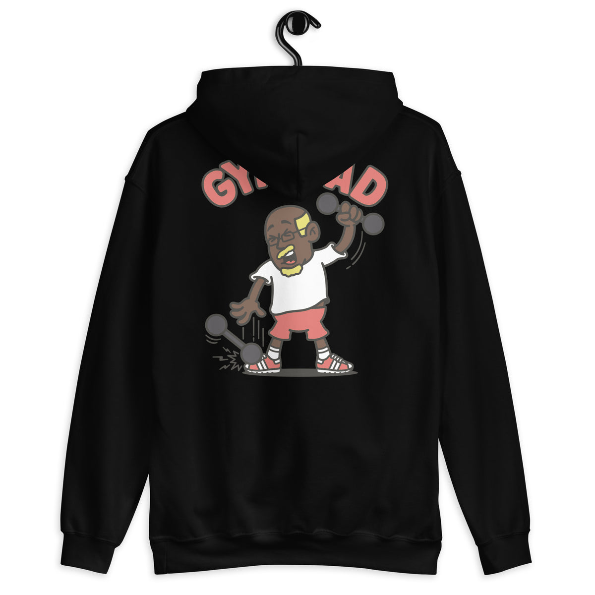 Gym Blond Hair Dark Skin Tone Glasses Bald Moustache & Chin Beard Dad Hoodie