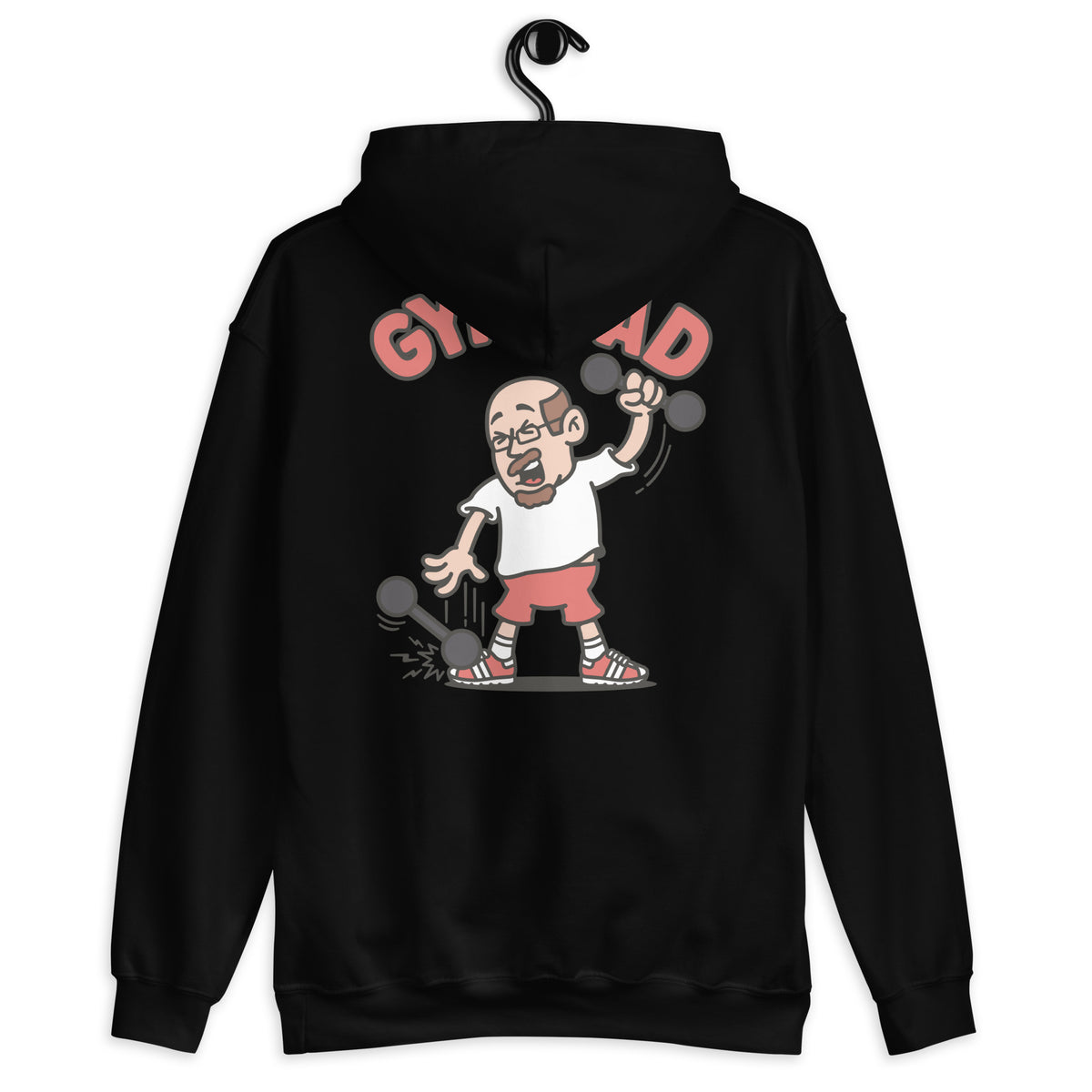 Gym Brown Hair Light Skin Tone Glasses Bald Moustache & Chin Beard Dad Hoodie