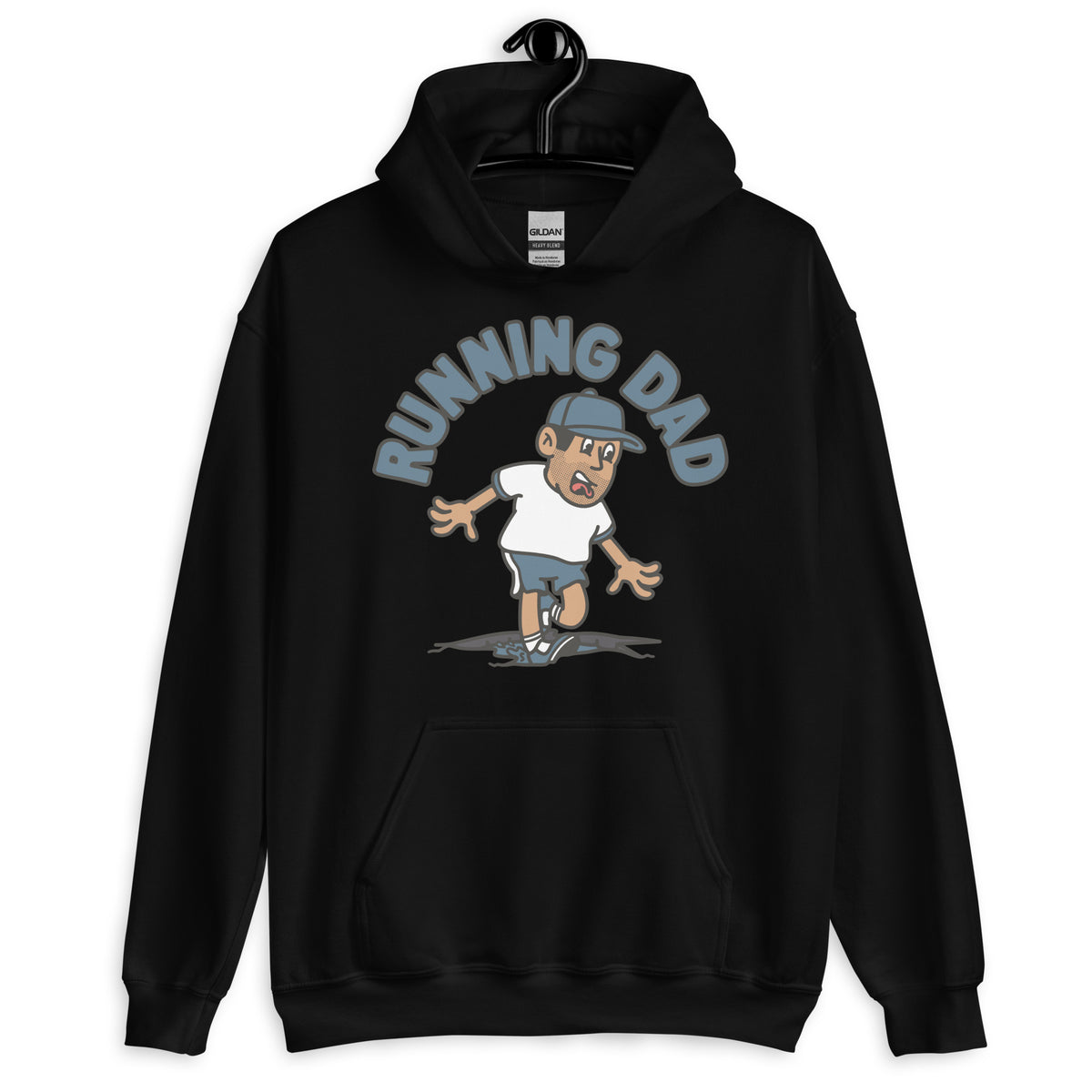 Running Black Hair Tan Skin Tone No-Glasses Stubble Dad Hoodie