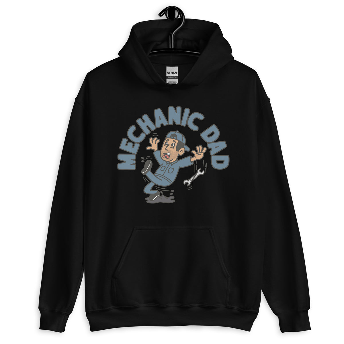 Mechanic Black Hair Tan Skin Tone No-Glasses Stubble Dad Hoodie
