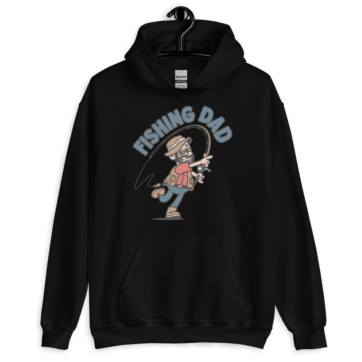 Fishing Black Hair Light Skin Tone Glasses Beard Dad Hoodie