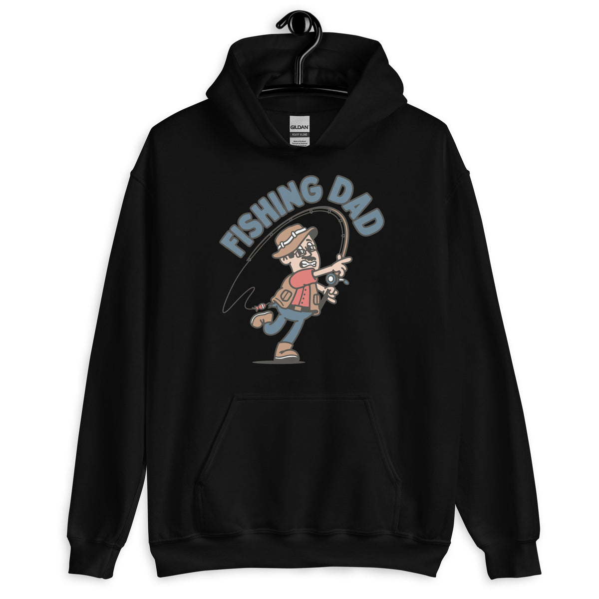 Fishing Black Hair Light Skin Tone Glasses Moustache Dad Hoodie