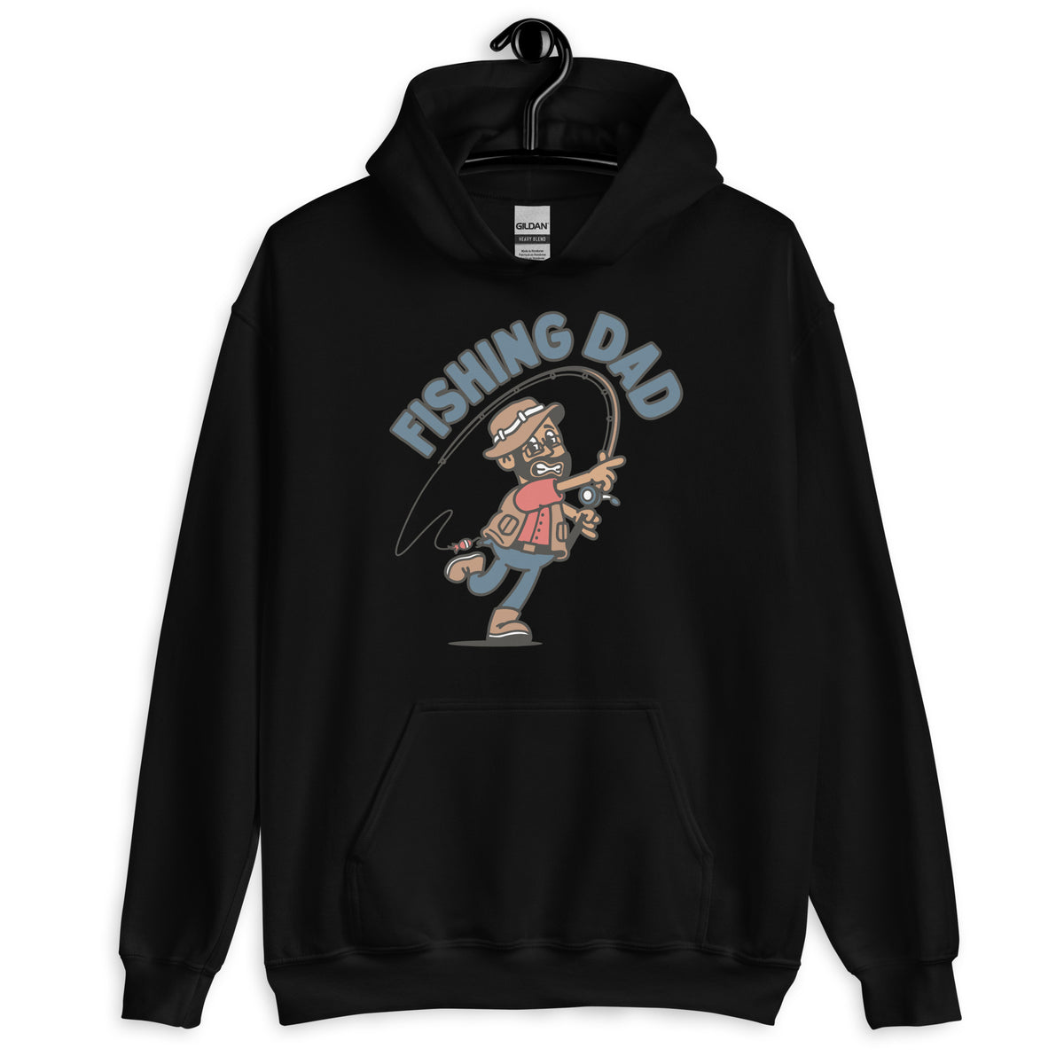Fishing Black Hair Tan Skin Tone Glasses Beard Dad Hoodie