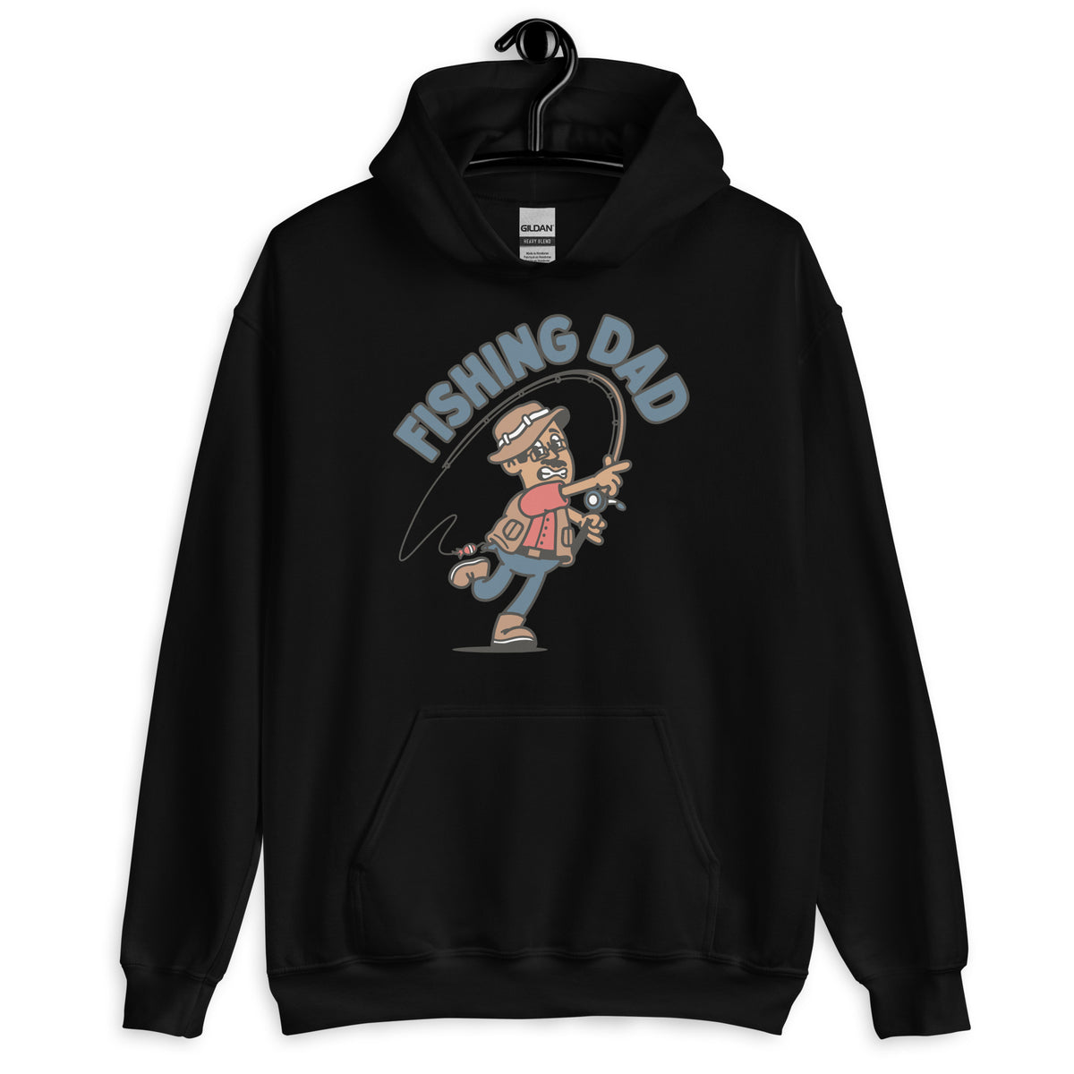 Fishing Black Hair Tan Skin Tone Glasses Moustache Dad Hoodie