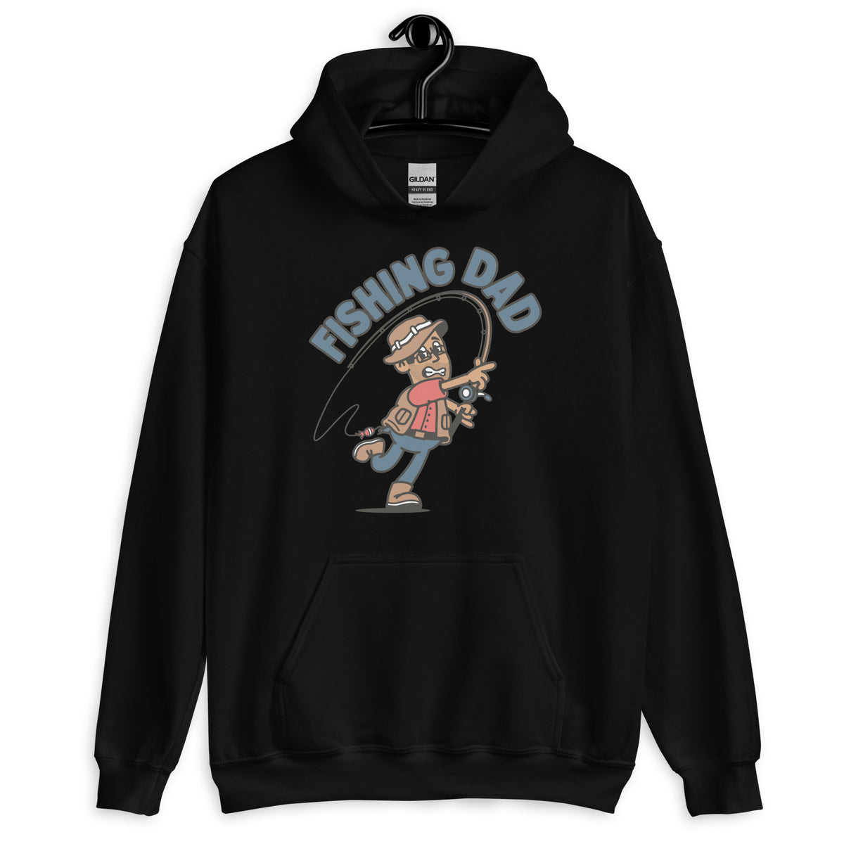 Fishing Black Hair Tan Skin Tone Glasses Stubble Dad Hoodie