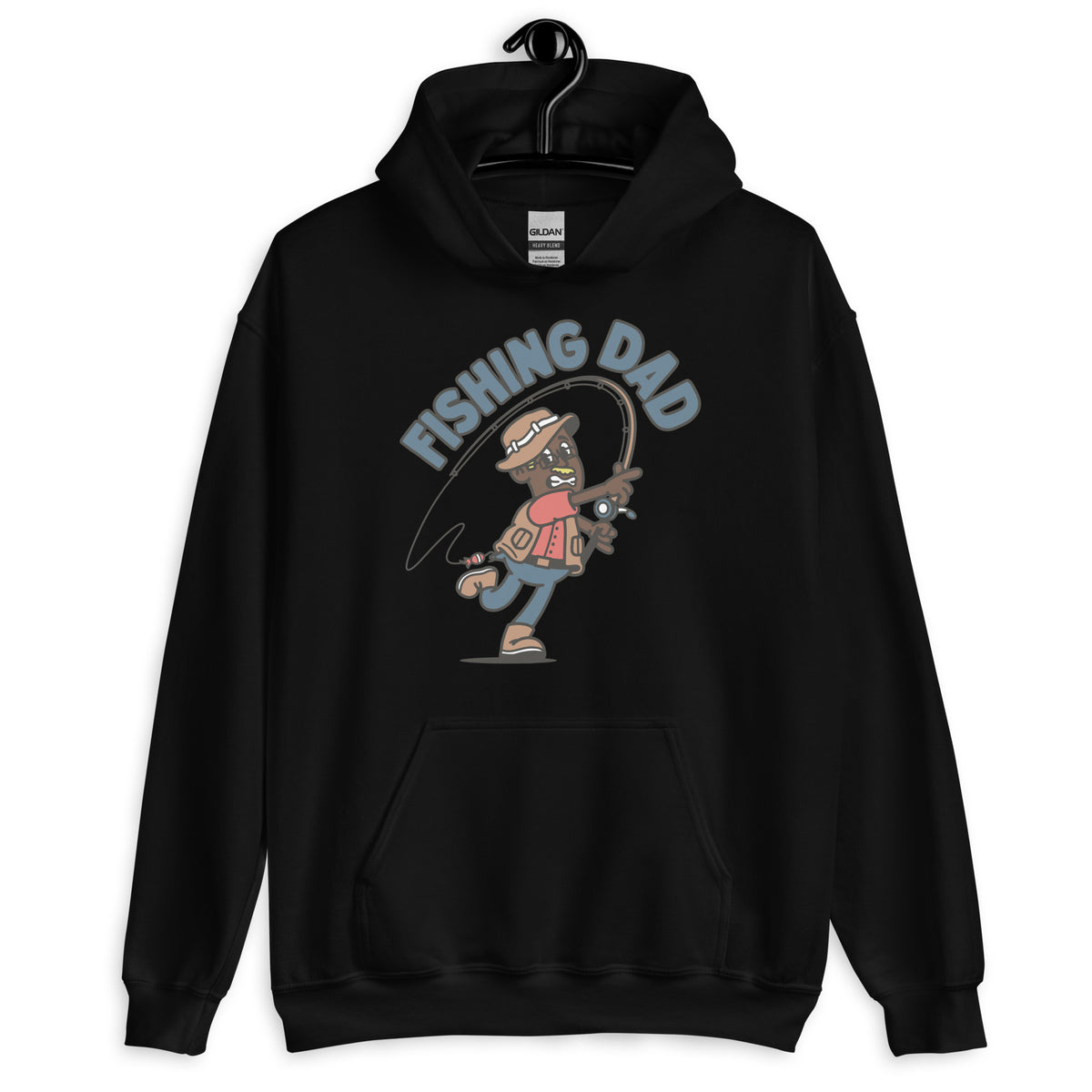 Fishing Blond Hair Dark Skin Tone Glasses Moustache Dad Hoodie
