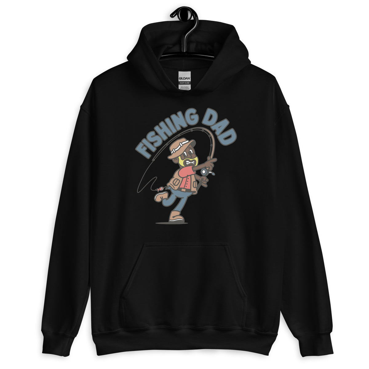 Fishing Blond Hair Dark Skin Tone No-Glasses Beard Dad Hoodie