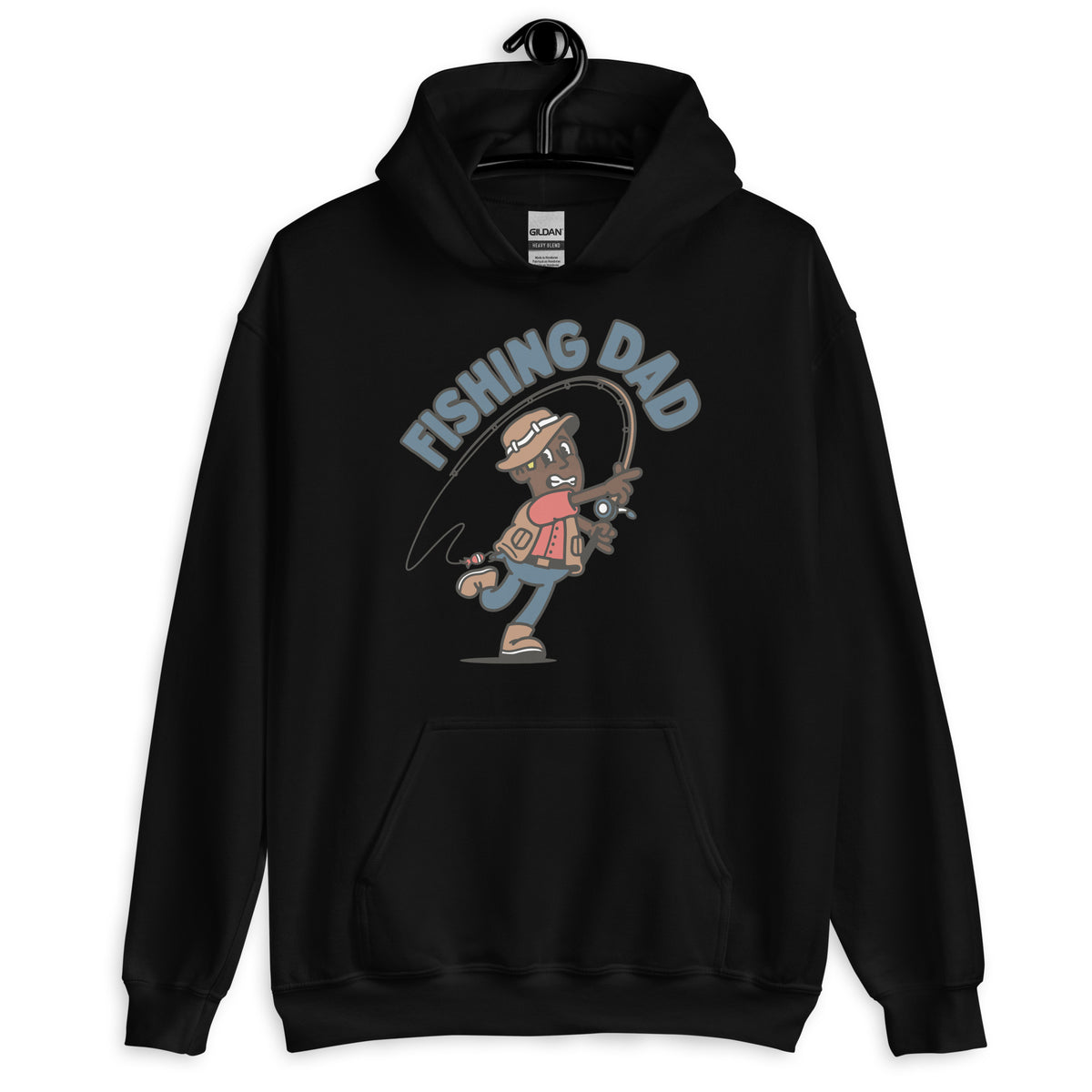 Fishing Blond Hair Dark Skin Tone No-Glasses Stubble Dad Hoodie