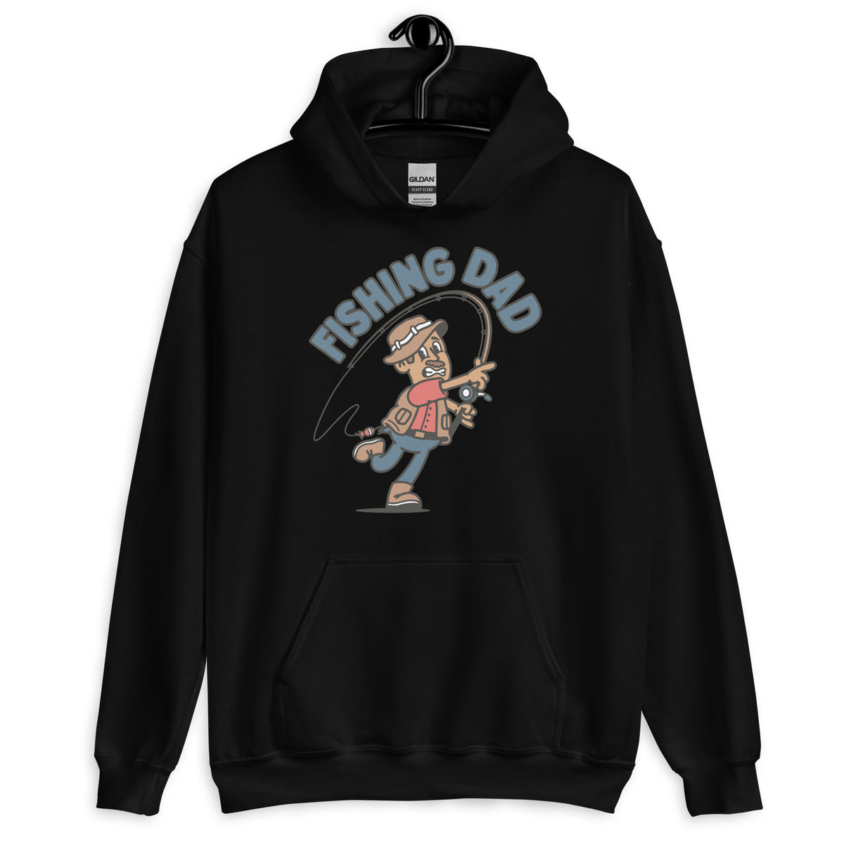 Fishing Brown Hair Tan Skin Tone No-Glasses Moustache Dad Hoodie