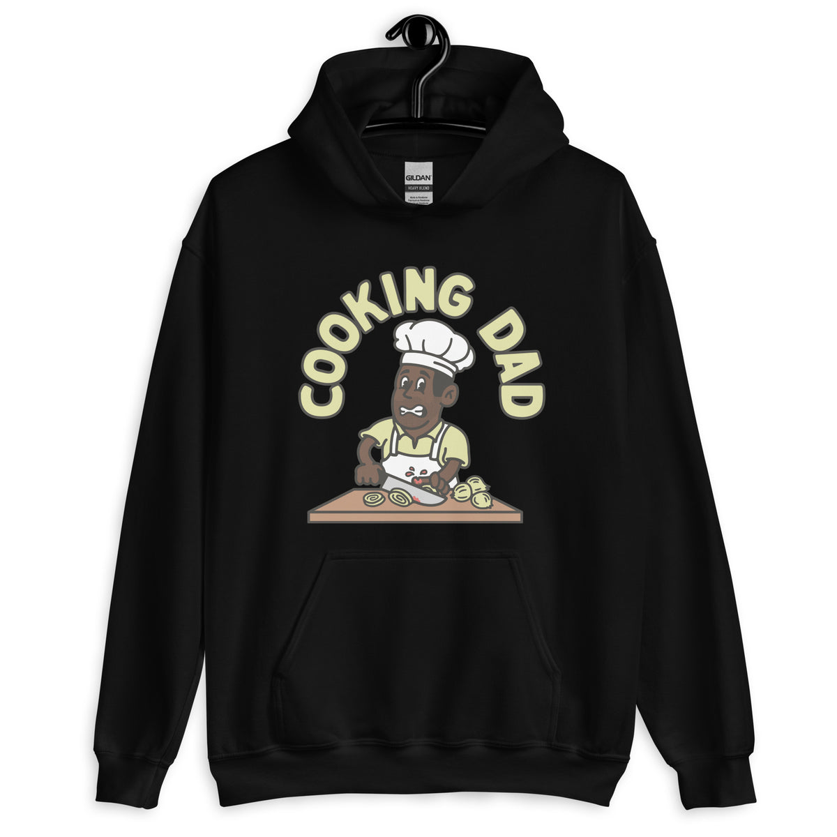 Cooking Black Hair Dark Skin Tone No-Glasses Stubble Dad Hoodie