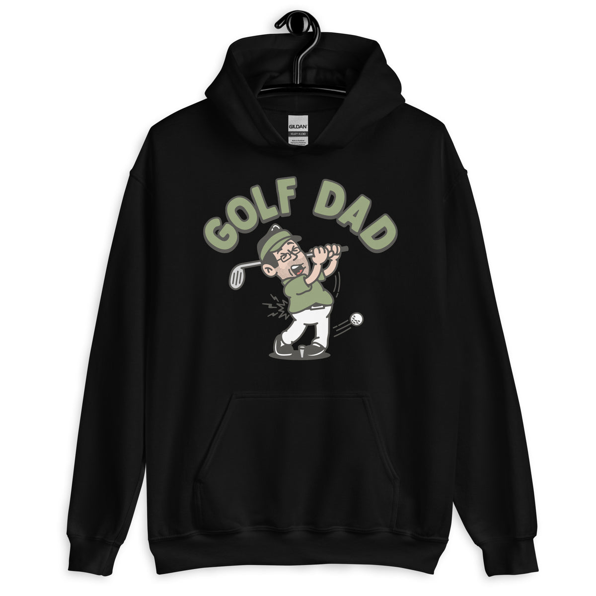 Golf Black Hair Light Skin Tone Glasses Stubble Dad Hoodie