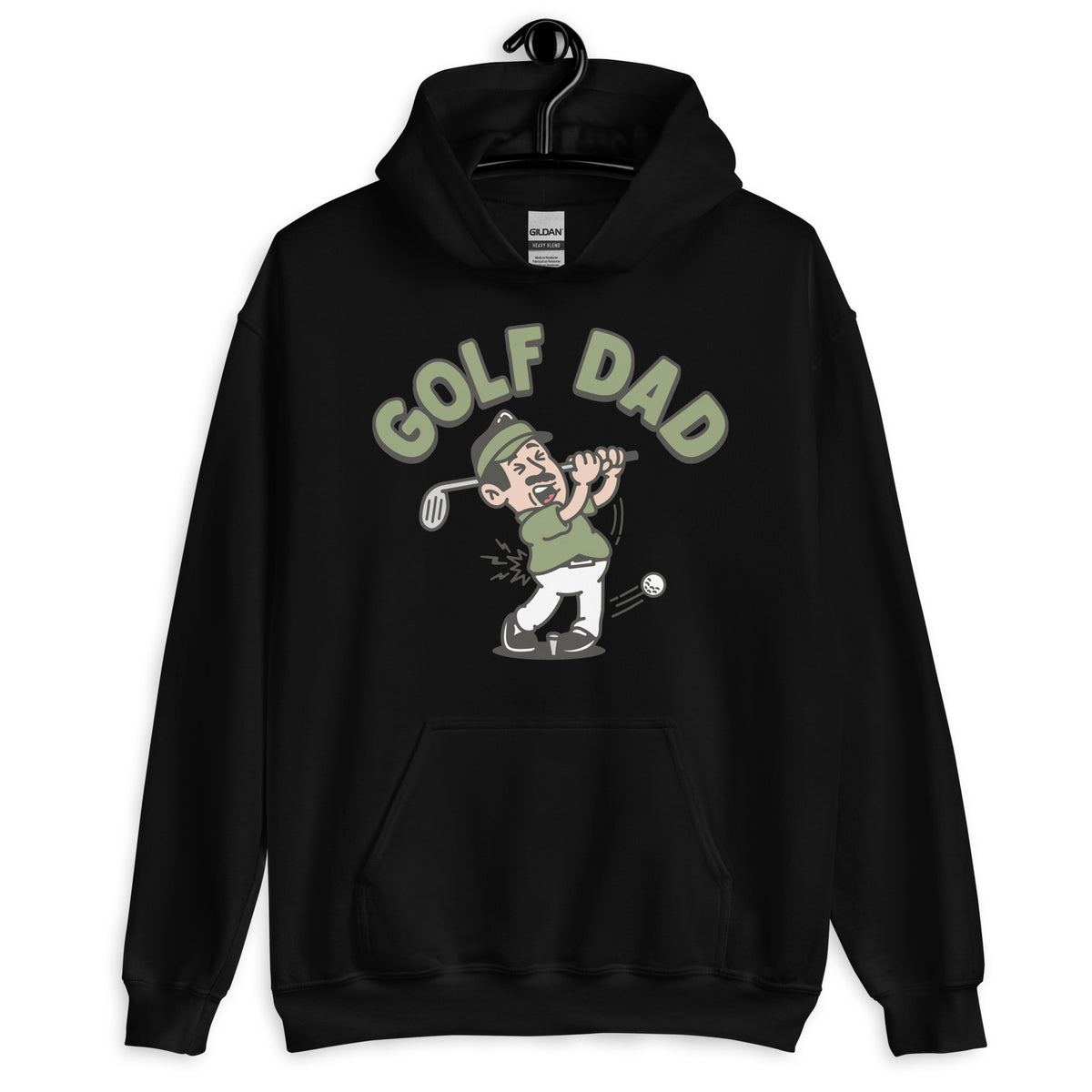 Golf Black Hair Light Skin Tone No-Glasses Moustache Dad Hoodie